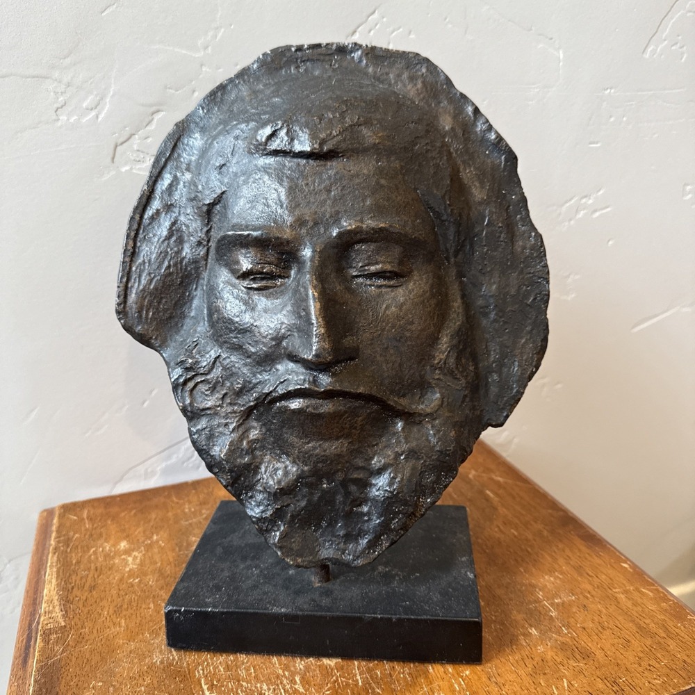 Vintage Plaster DEATH MASK OF ARTIST PAUL GAUGUIN Face Sculpture on Stand Bronze